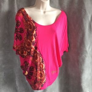 DESIGUAL Batwing Wide Neck Floral  short sleeve-Top Sz M